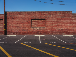 Minimal urban landscape photograph of architecture with a brick wall