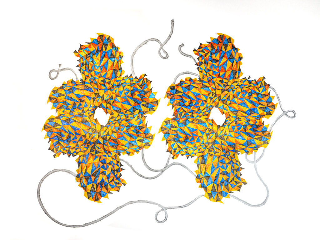 Colorful abstract geometric ink drawing